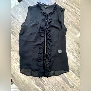 Stunning Black Sheer Button-Up Ruffle Blouse